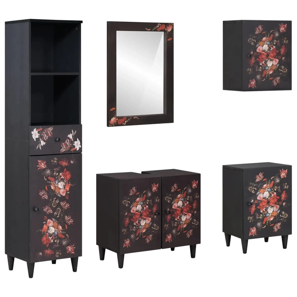 Set di Armadi da Bagno con porta 5 pcs Legno di mango massello