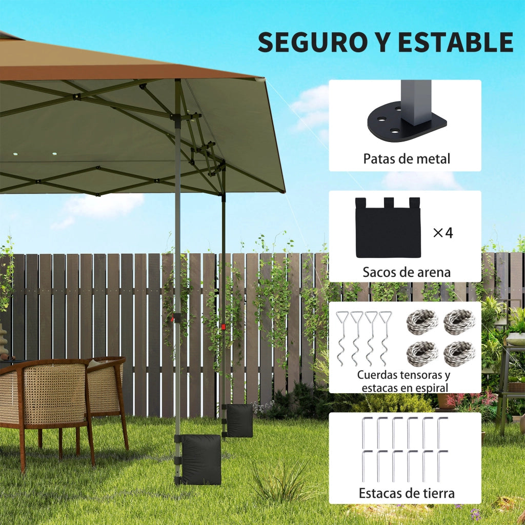 Tenda da giardino pieghevole 4x4 m ¨C zephmum ¨C beige e marrone con sacchi di sabbia e ruote