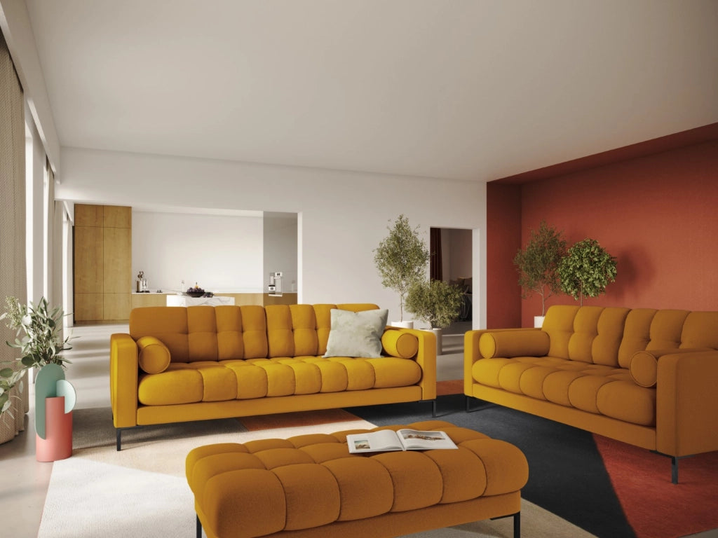 Cosmopolitan Design - Panca "Bali" 2 posti in tessuto strutturato giallo 
