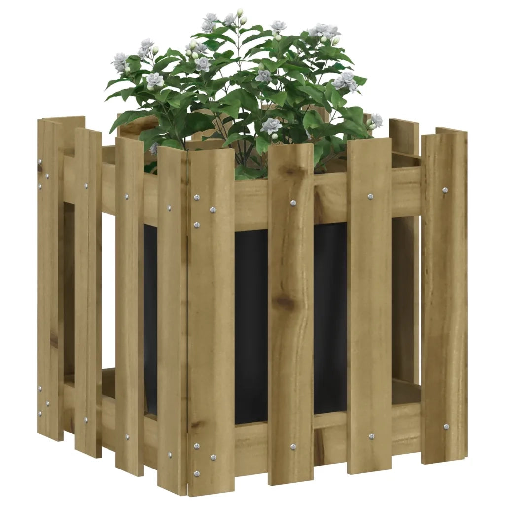 Fioriera | Cassetta per fiori | Vaso Giardino a Recinzione 40x40x40Pino Massello Impregnato
