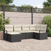 Set di divano da giardino a 6 pezzi con cuscini Nero Rattan Polipropilene