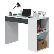 Scrivania Attila, Scrittoio reversibile con cassetto, Tavolo da studio o ufficio porta PC, cm 101x50h73, Bianco e Antracite