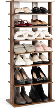 Scarpiera da Ingresso, Portascarpe a 7 Ripiani, Scaffale per 7/14 Scarpe, in Legno, Stretto e Compatto per Salvaspazio, 2 Size di 27,5x26,5x110 cm e 45x25x110 cm (Marrone, L)