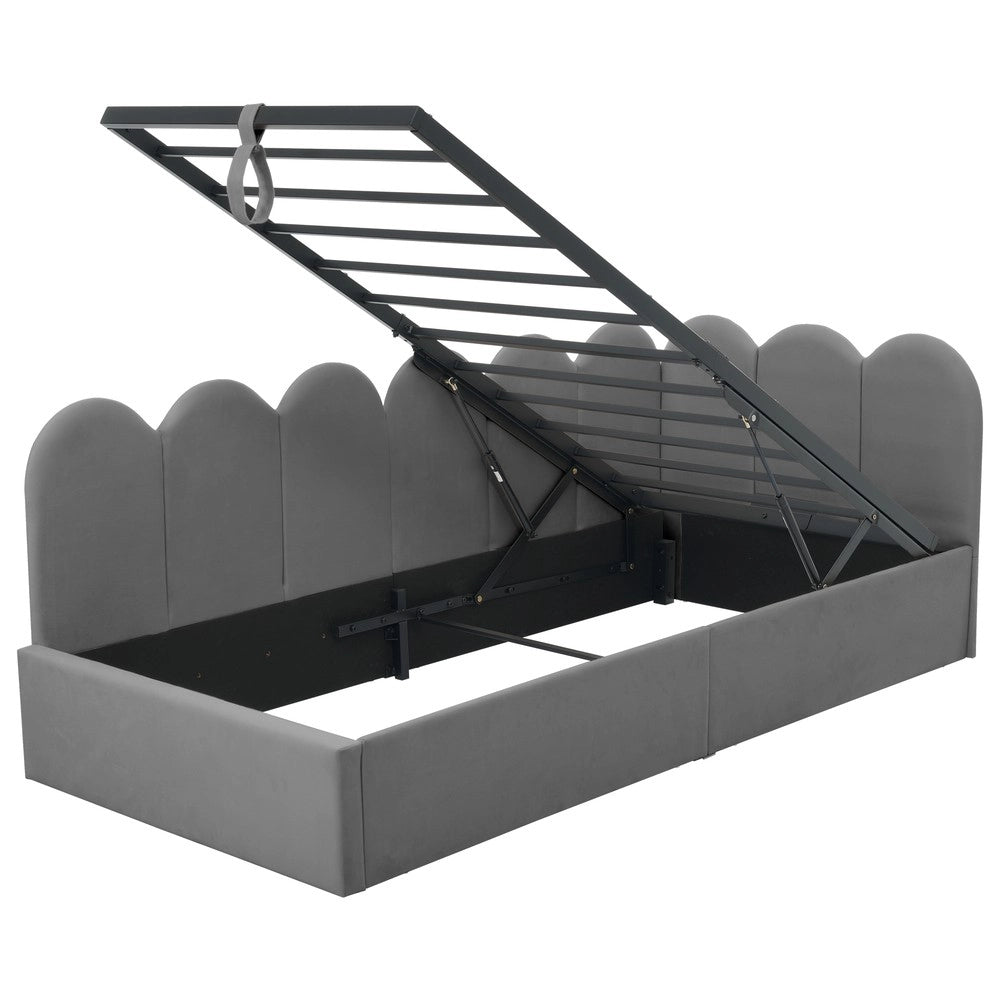 Letto Imbottito Contenitore 90x190 con Rete a Doghe ¨C MINIMAL ¨C Velluto Grigio