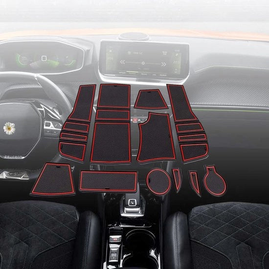 Accessori di protezione per Peugeot 2008 e-2008 P24 2020-2023 2024, set di 12 mattonelle antislip per console centrale, contenitore di stivaggio e becheriera in PVC.