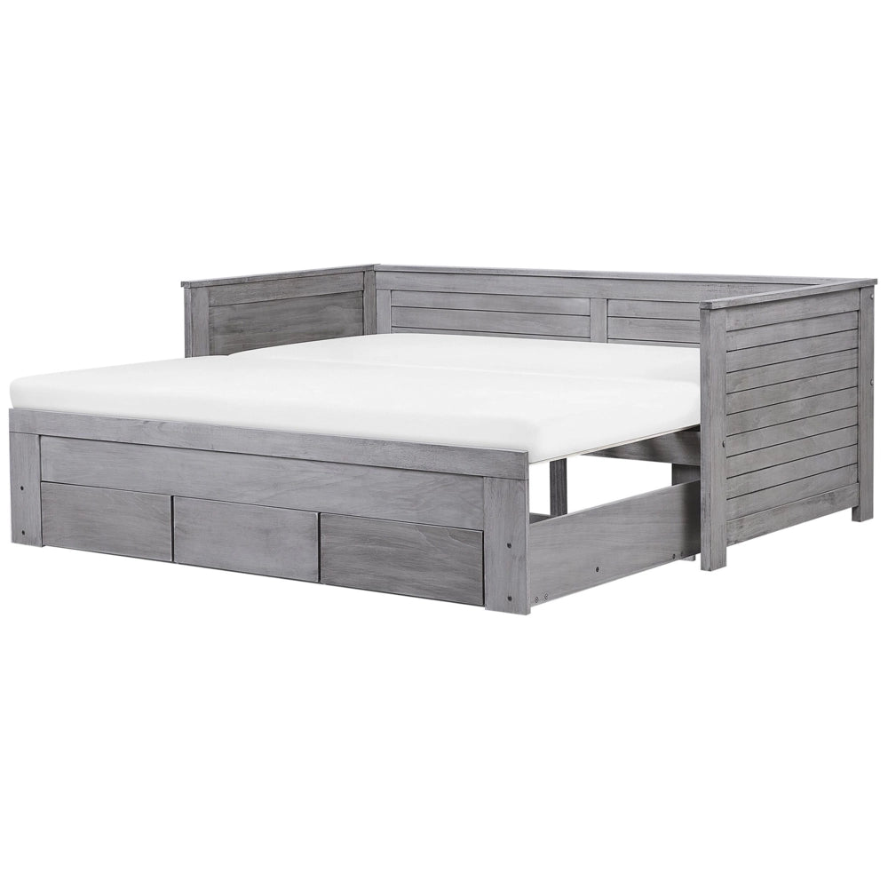 Letto Allungabile Legno MDF Grigio 3 Cassetti a Doghe 90/180 x 200 cm