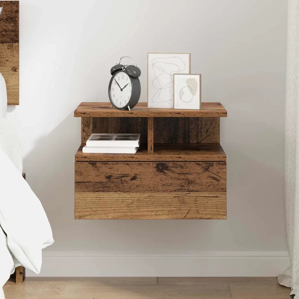 Comodino flottante con cassetto Legno vecchio 40 x 31 x 28 cm 871752