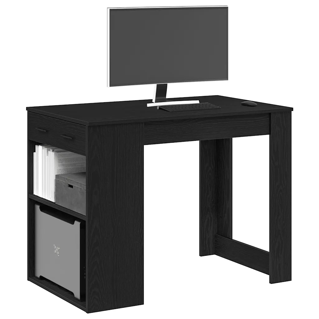 Scrivania con Cassetto e Ripiano Rovere nero Legno Multistrato 858687