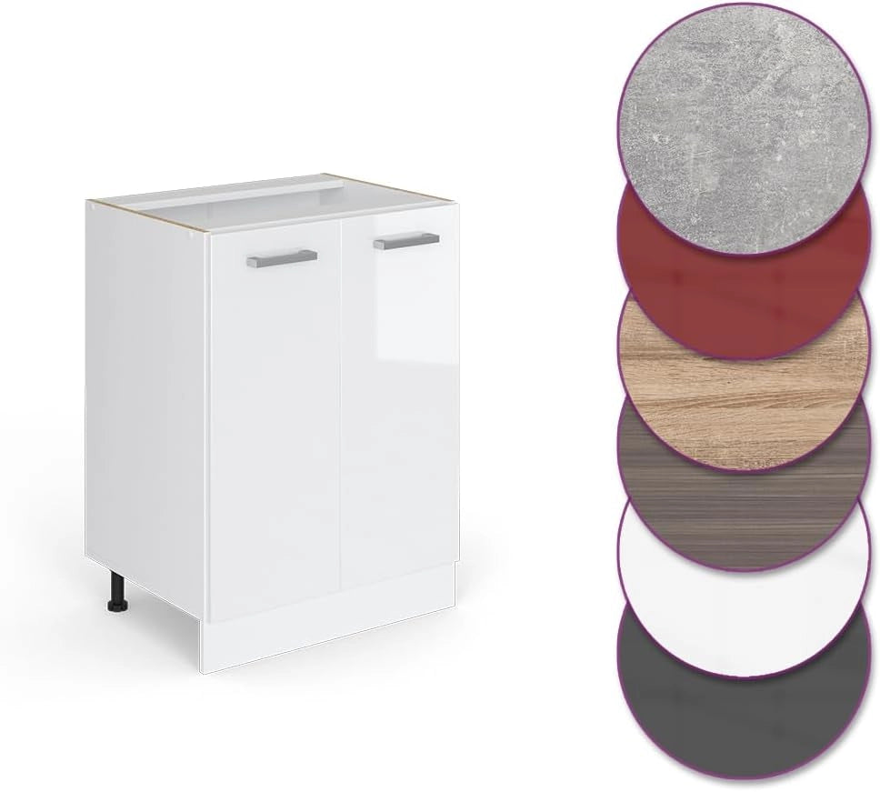 Mobiletto base cucina R-Line, Bianco lucido, 60 cm senza piano di lavoro, per la libera combinazione all'interno di sistemi cucina modulari