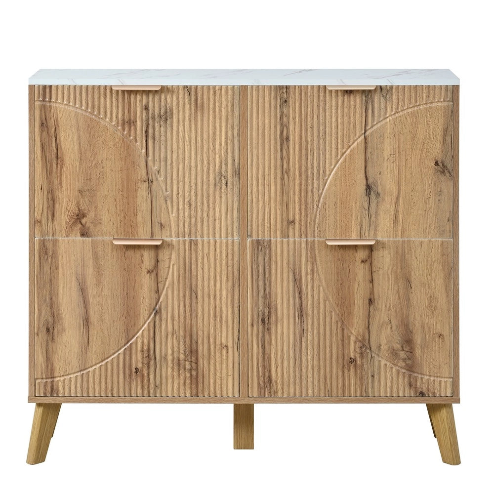 Scarpiera con Ante a Ribalta in Legno ¨C MINIMAL ¨C Piano Marmo, Gambe Massello, 4 Ante