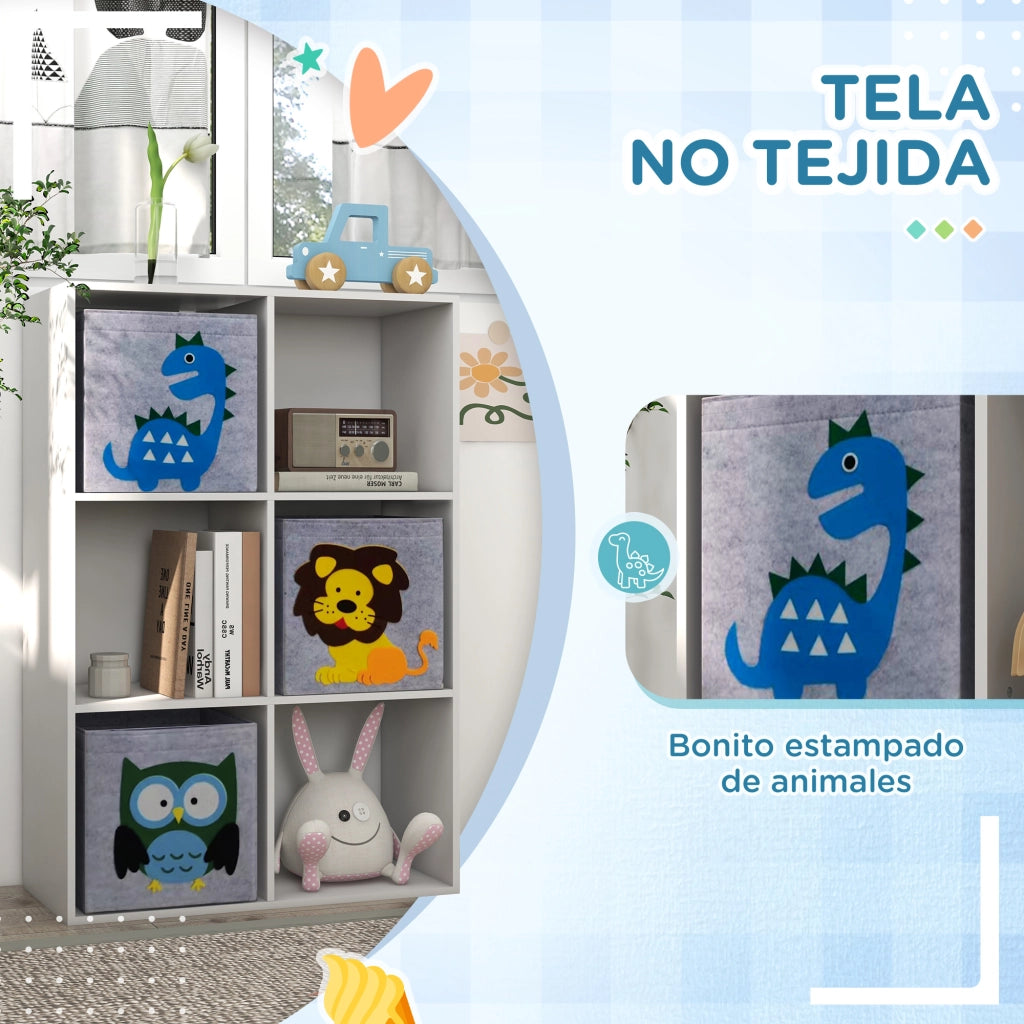 Libreria Bambini 6 Ripiani 3 Cassetti ¨C Zephmum ¨C Bianco Grigio 61.8x29.9x91.5 cm