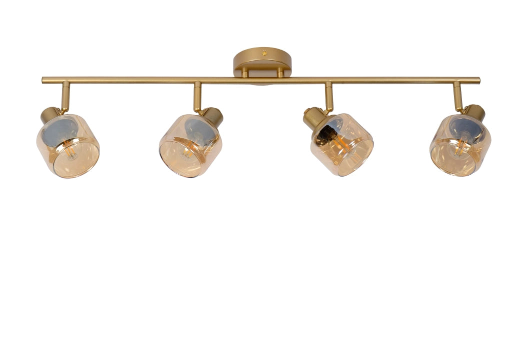 Plafoniera barra Lucide Bjorn 4 luci E14 oro vetro 74cm