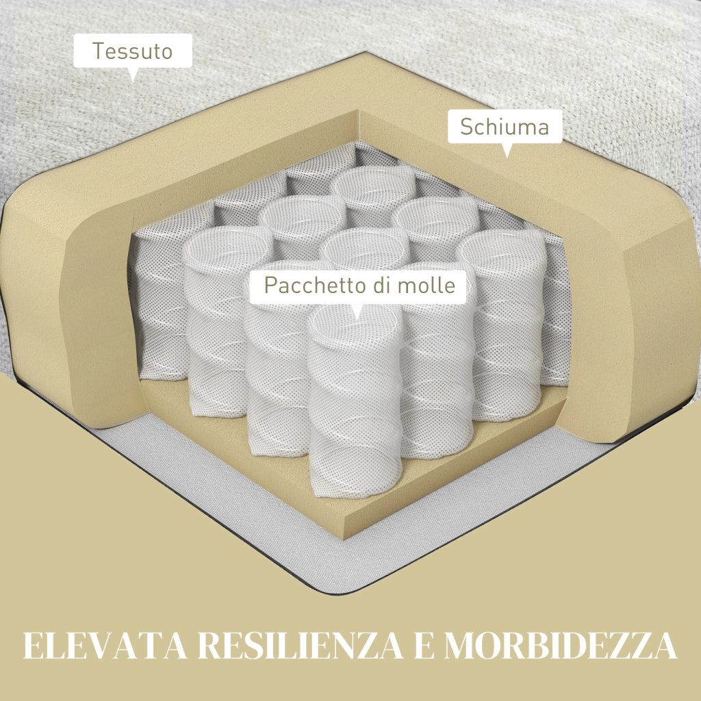 Divano Angolare 4 Posti con Poggiapiedi e Cuscini ¨C zephmum ¨C Tessuto Ciniglia Bianco Crema 313x149x88