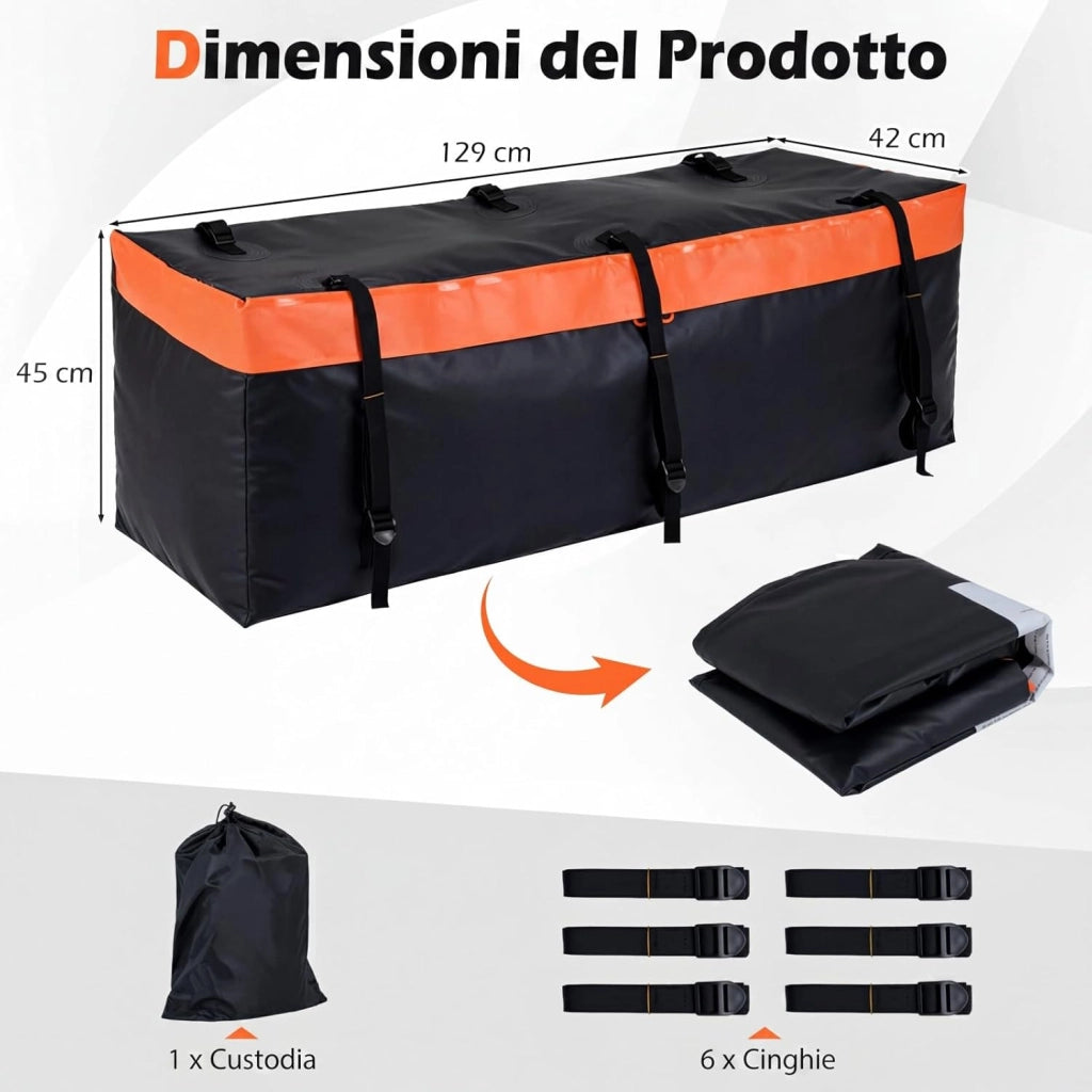 Borsa da Carico per Camion e Cassone Auto, Borsa da Trasporto con Cinghie di Fissaggio per Gancio di Traino, Resistente in PVC Impermeabile, per SUV e Fuoristrada (129x42x45cm)