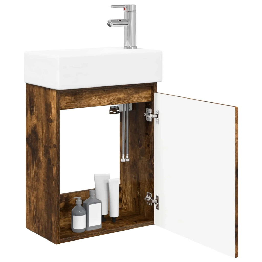 Mobile bagno con rubinetto Rovere Fumo 45,5 x 25,5 x 84 cm 889496