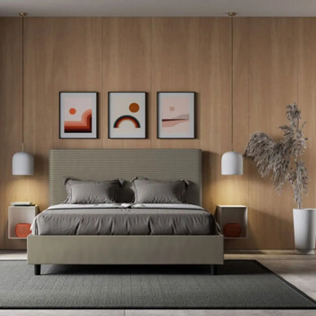Letto matrimoniale contenitore imbottito 160x190 similpelle cappuccino Focus
