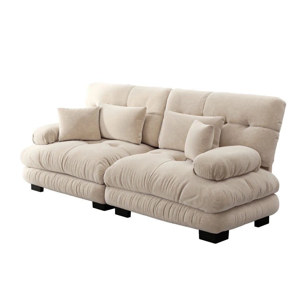 Divano angolare con cuscini ¨C Minimal ¨C tessuto chenille marrone chiaro struttura in legno massello