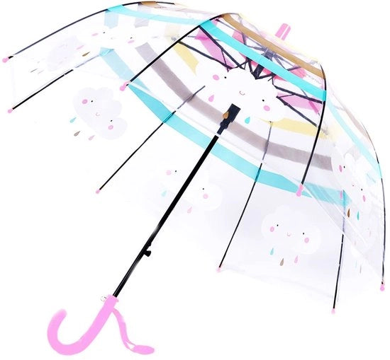 Parasole trasparente per bambini - Resistente al vento - Manico lungo - Adatto a ragazze e ragazzi - Disponibile in 4 colori - Idoneo per bambini da 3 a 1 anni