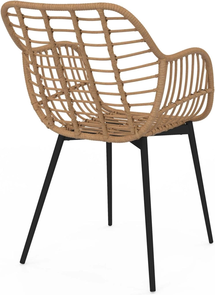 Set di 2 sedie da pranzo SUMMER in rattan con gambe in metallo nero