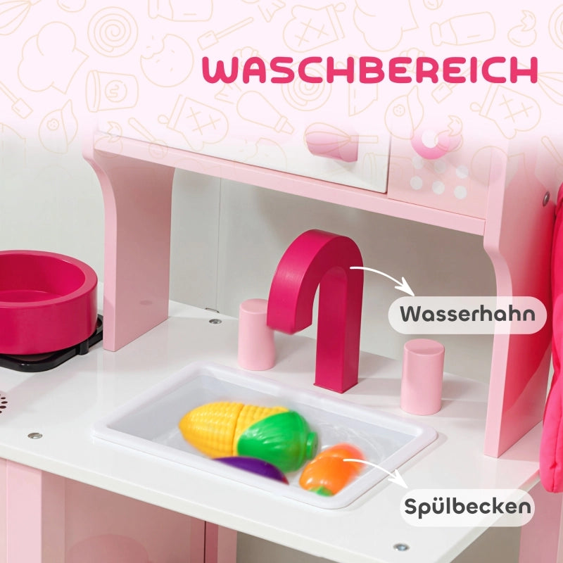 Cucina giocattolo per bambini, accessori in legno, elettrodomestici, compatta, con suoni, rosa