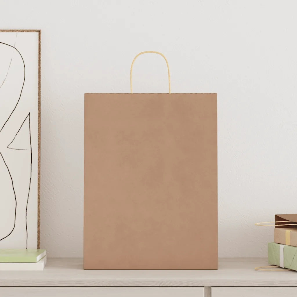 Sacchetti di Carta 50 pz con Manici Marrone 32x12x42 cm