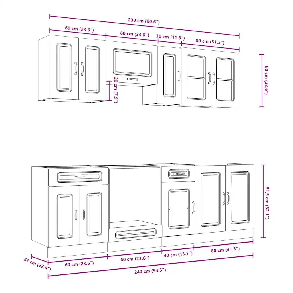 Set Mobili da Cucina 8 pz Kalmar Rovere Sonoma in Truciolato 3314824