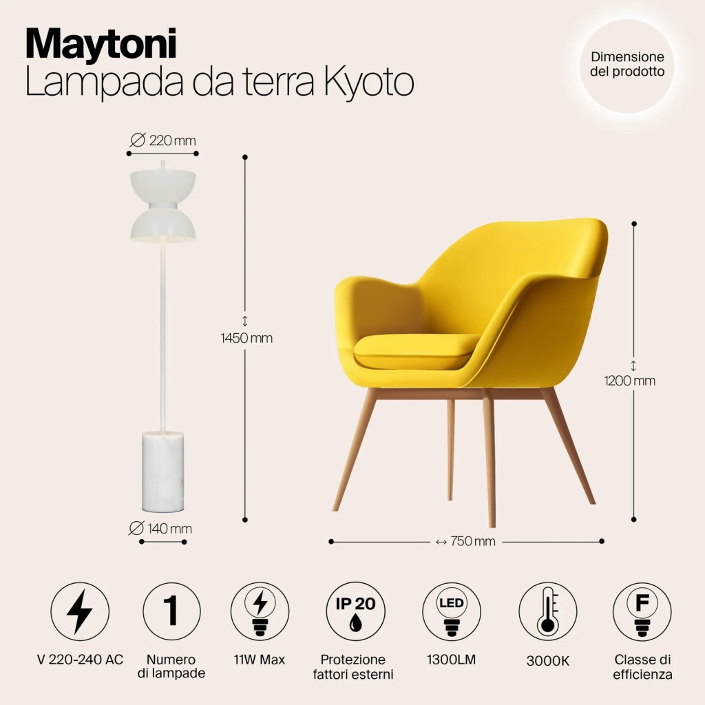 Maytoni Lampada da terra moderna Kyoto 1 luce LED integrato bianco metallo vetro