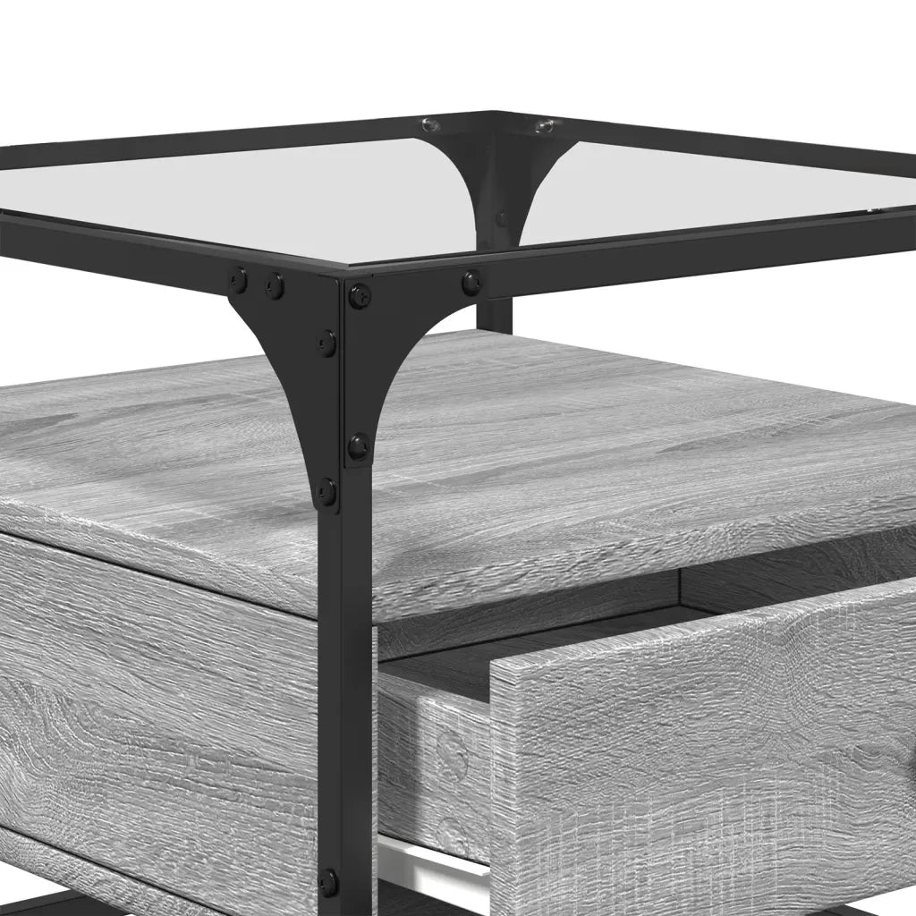 Tavolino da salotto | Tavolino da caff¨¨ | Tavolino da Soggiorno con Piano in Vetro Grigio Sonoma 50x50x45 cm Acciaio