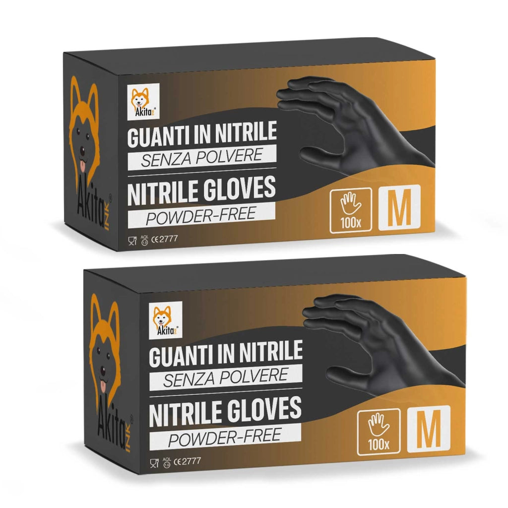 Guanti Nitrile Neri M Senza Polvere Akitaink 200 pezzi