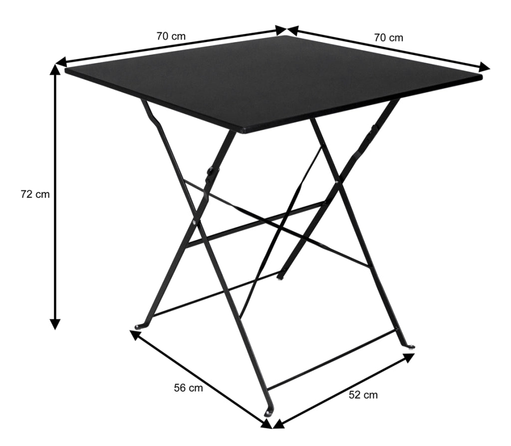 Tavolo pieghevole in metallo nero, tavolo richiudibile 70x70 cm - Sorrento - TQ10-7.7SOPI