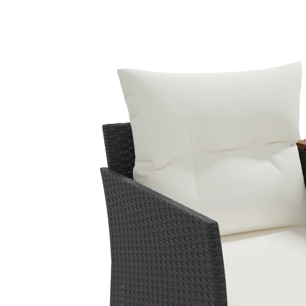 Divano da Giardino 2 Posti con Sgabelli Nero in Polyrattan