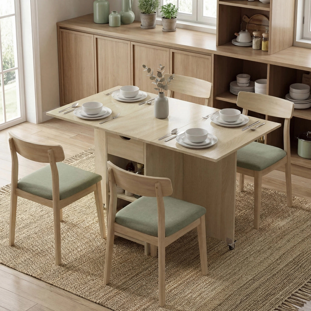 Tavolo da pranzo pieghevole e con ruote ¨C zephmum ¨C legno naturale 90x90