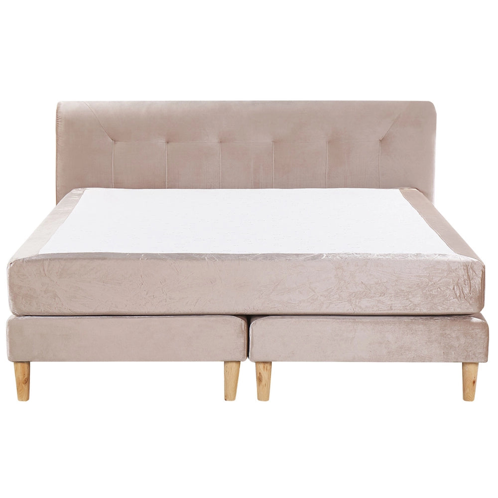Letto in velluto beige tappezzeria 180 x 200 cm Continental con testiera del materasso a molle