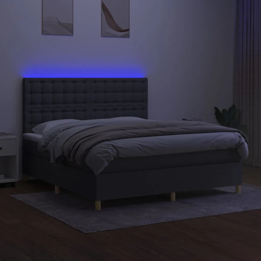 Letto a Molle Materasso e LED Grigio Scuro 160x200cm in Tessuto cod mxl 63450
