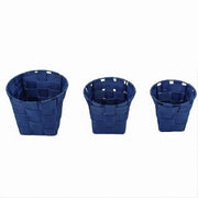 Trade Shop - Set 3pz Cestini Rotondi Porta Oggetti In Tessuto Blu Per Bagno Casa Cucina 79046 -