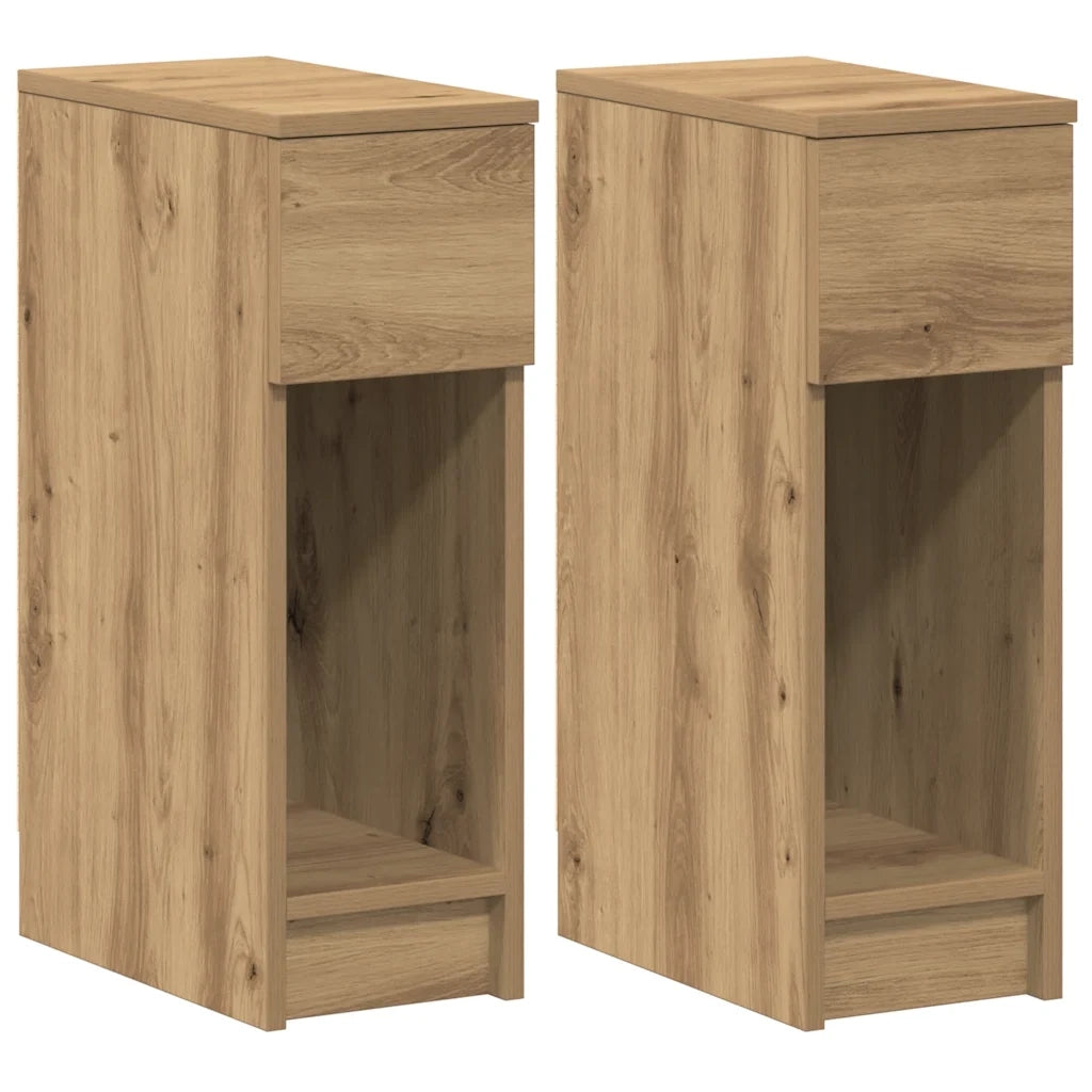Set di 2 Comodini | Armadio da Notte | Mobiletto da notte con Cassetto Rovere Artigianale 20x36x60 cm