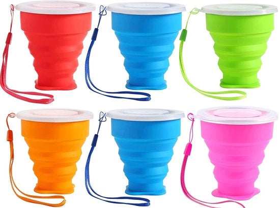 Bicchieri in Silicone Flessibili Reutilizzabili con Coperchio - Ideali per Campeggi e Picnic - 6 Pezzi - Perfetti per Attività All'Aperto