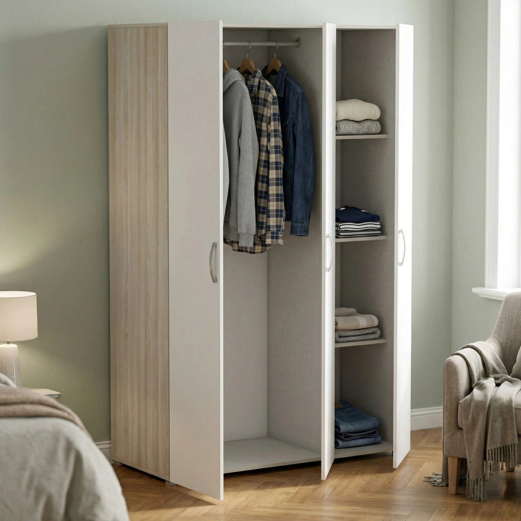 Guardaroba grande Dania, Mobile camera da letto, Cabina armadio portabiti, Armadio appendiabiti, 119x51 h185 cm, Rovere e Bianco opaco