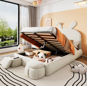 Letto imbottito 140x200 cm beige in velluto con contenitore e LED