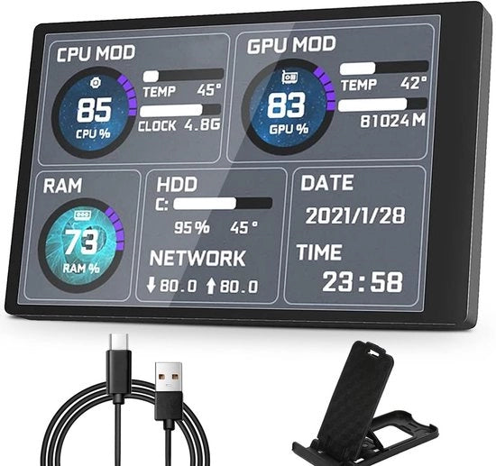 Monitor di temperatura e prestazioni per PC - 5 pollici schermo USB - Monitoraggio temperatura e prestazioni per CPU e RAM - Adatto per uso computeristico...