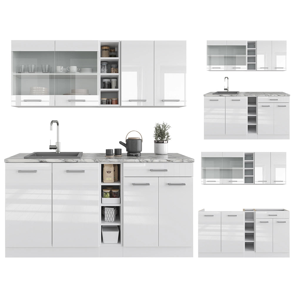 Vicco Cucina completa Bianco lucido/bianco 160 cm , PL Marmo