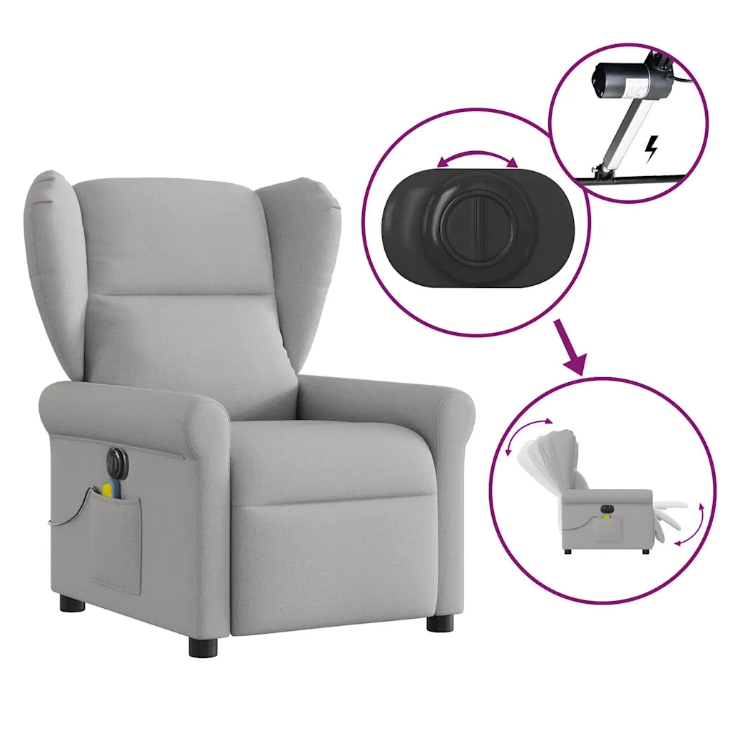 Divano Sedia-Poltrona Reclinabile Massaggio Elettrica Grigio Nuvola Tessuto 313492