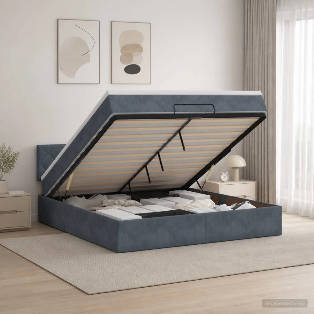 Letto Ottomano con Materasso e LED Grigio Scuro 140 x 200 cm 3457216