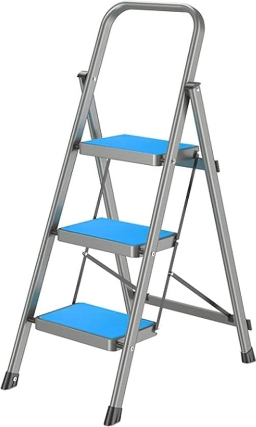 Scala Opvougbile a 3 Livelli con Pedale Antiscivolo e Maniglia Argento - Leggera e Spazievendibile