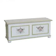 Cassapanca in legno Shabby chic mod cipolla bianco anticato decorato filo verde