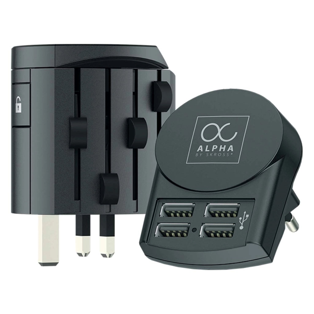 Adattatore da viaggio 4 USB Alpha Prese universali Nero Skross