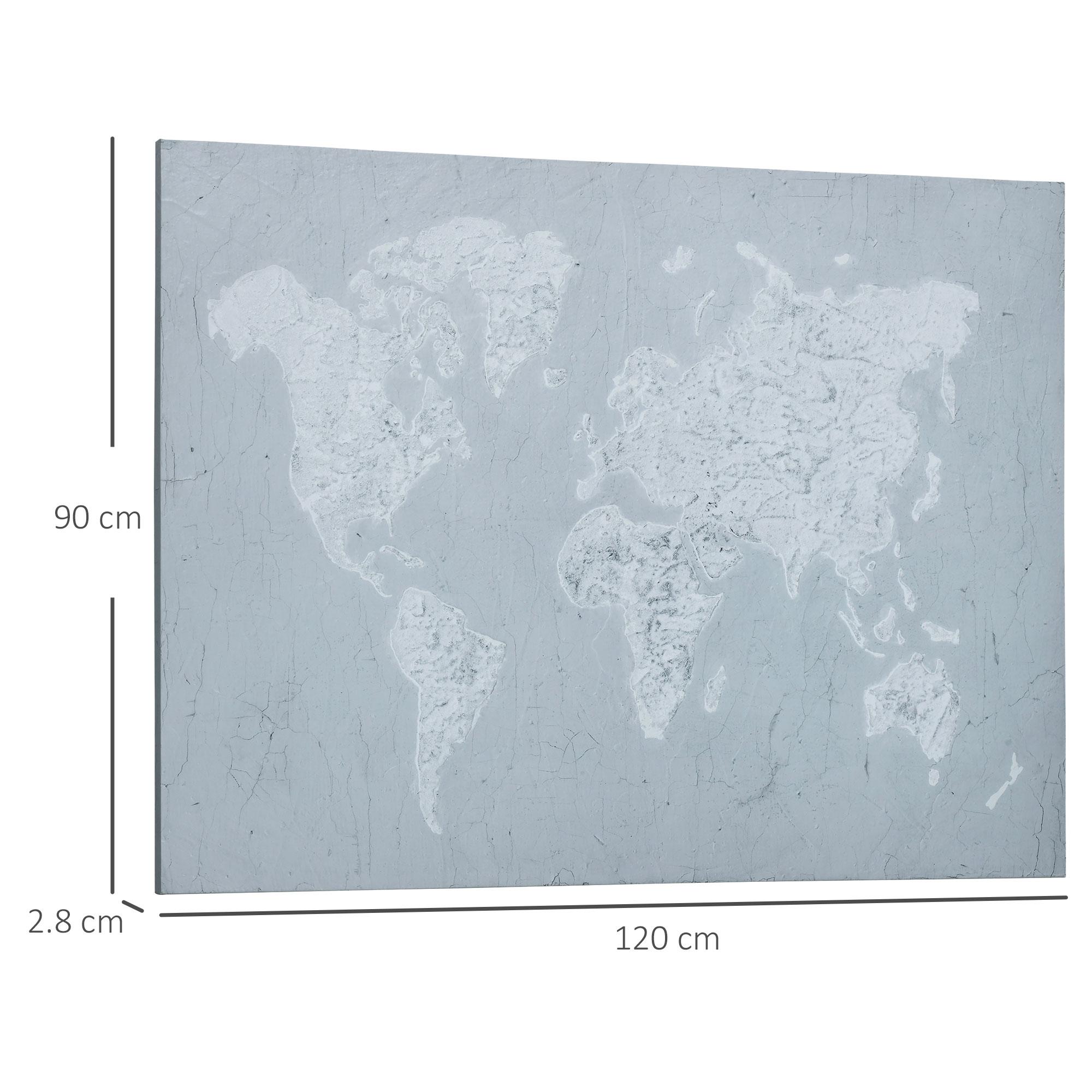 Stampa su Tela Mondo 120x90 cm in Legno di Pino Grigio e Bianco