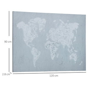 Stampa su Tela Mondo 120x90 cm in Legno di Pino Grigio e Bianco