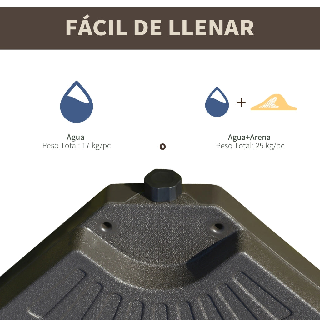 Base per Ombrellone 4 Pezzi Riempibile Sabbia Acqua ¨C Xylo ¨C Marrone 100x100x10,5 cm