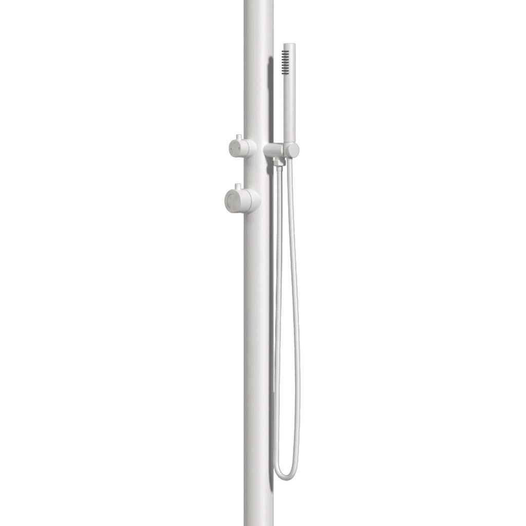 SINED Doccia Bianca In Acciaio Inox 316L Da Esterno con Miscelatore e Doccino Altezza 2300 mm Diametro 6 cm Acqua Caldafredda Attacchi Integrati Anche Per Ambienti Marini DOCCIA CHIA BIANCA